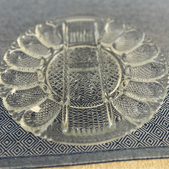 Deviled Egg & Relish Plate, 11" Crystal Platter Vintage Diamond Shape Cut Party - Picture 5 of 16